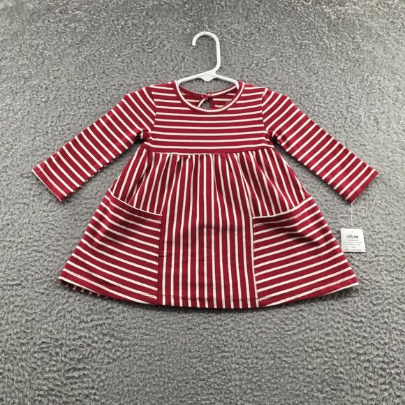 Little‎ Me Infant Striped Dress Red/ Oatmeal 12M - Picture 1 of 3